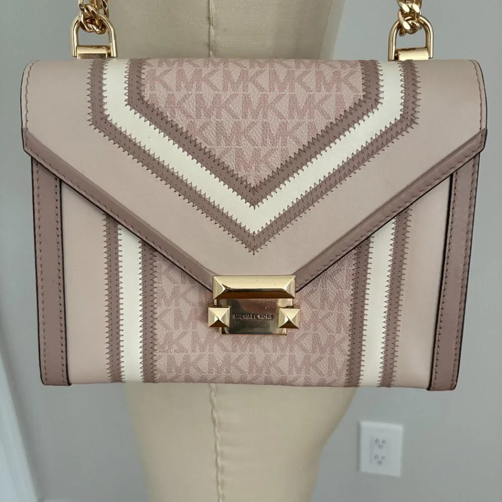 Michael Kors Rose Signature Coated Canvas Leather Whitney Shoulder Bag Chic